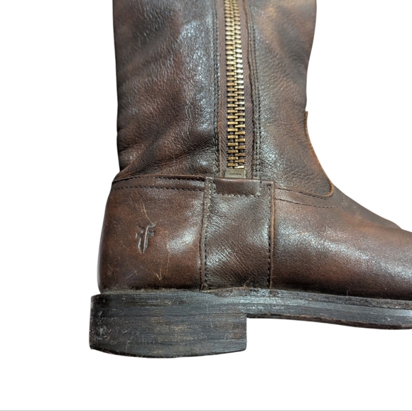 FRYE Women's Brown Leather Snub Nosed Zip Up Boots - Size 6.5 M - Picture 8 of 16